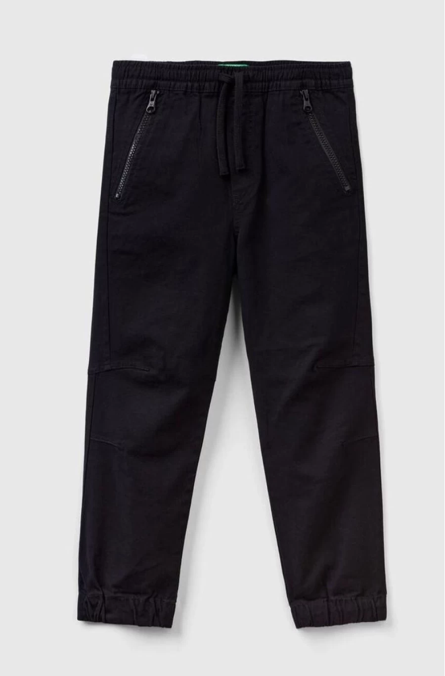 Benetton Boys Black Stretch Cotton Joggers with Drawstring Waist