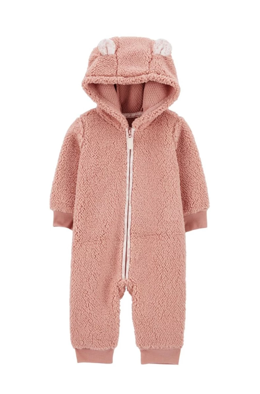 CARTER'S Girls Pink Zip-Up Sherpa Jumpsuit | Cozy Fleece One-Piece Romper