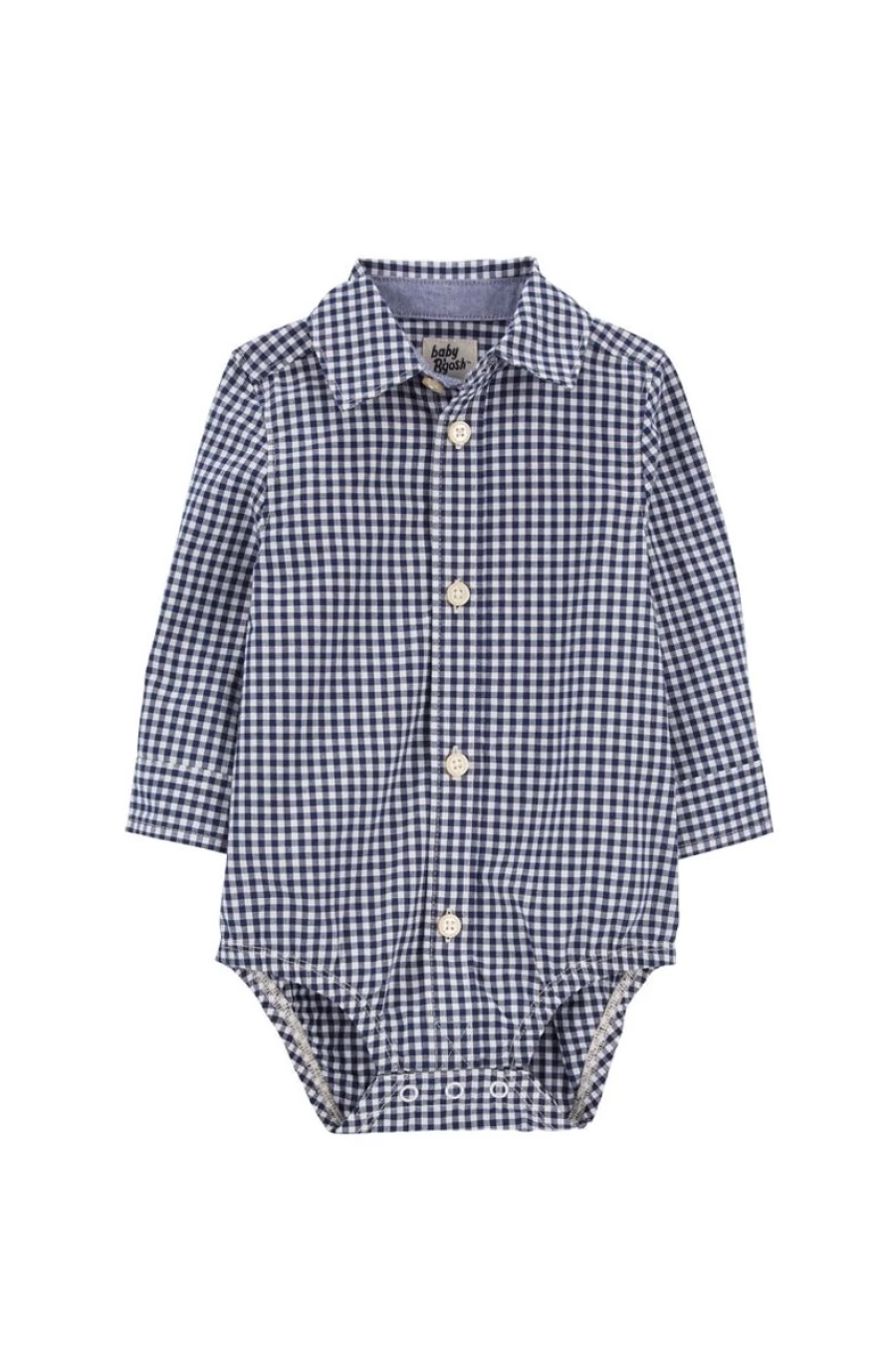 CARTER'S Boys Blue Gingham Button-Front Bodysuit - Soft Cotton Baby Romper