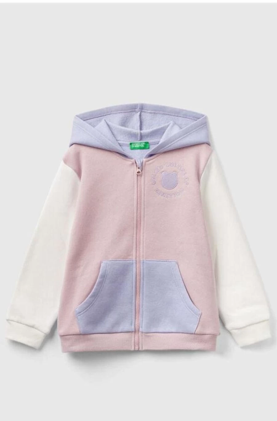 Benetton Girls' Pink Cotton Blend Zip-Up Hooded Sweatshirt