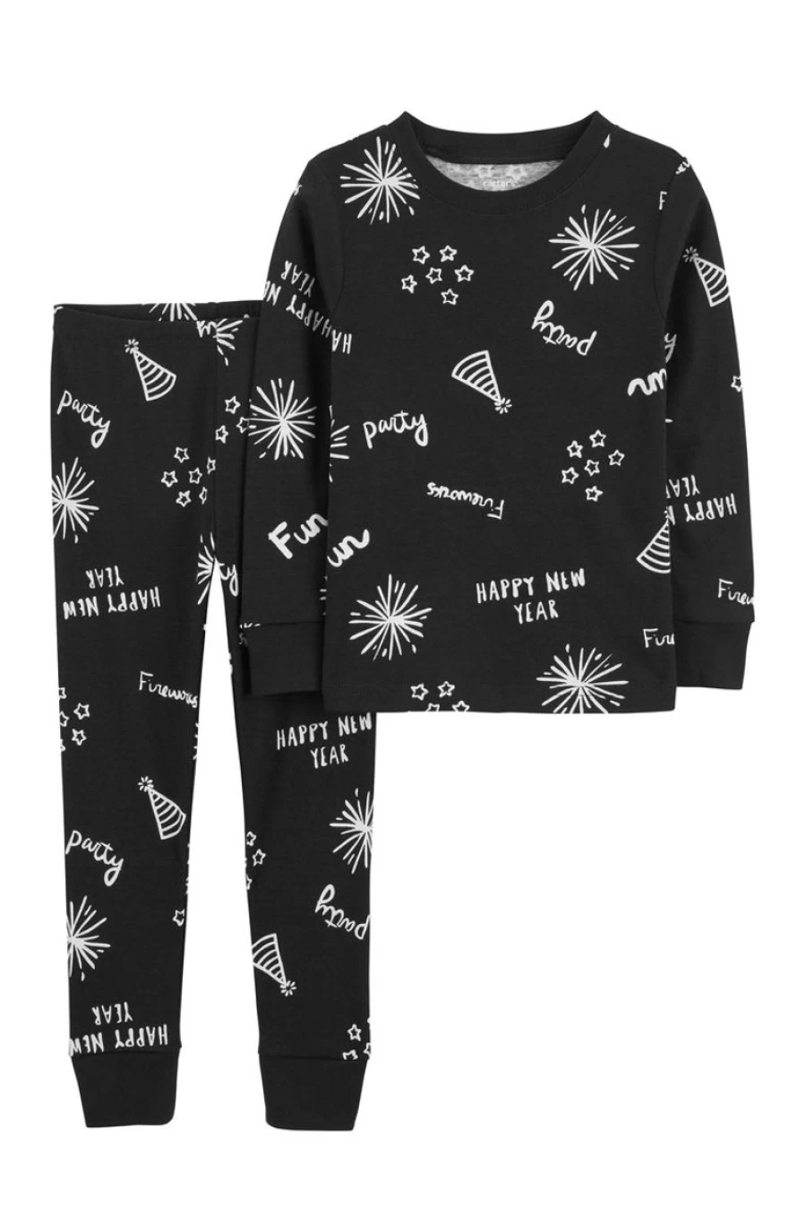 CARTER'S Boys 2-Piece Snug Fit Cotton Pajama Set - Black & White Sleepwear for Toddlers
