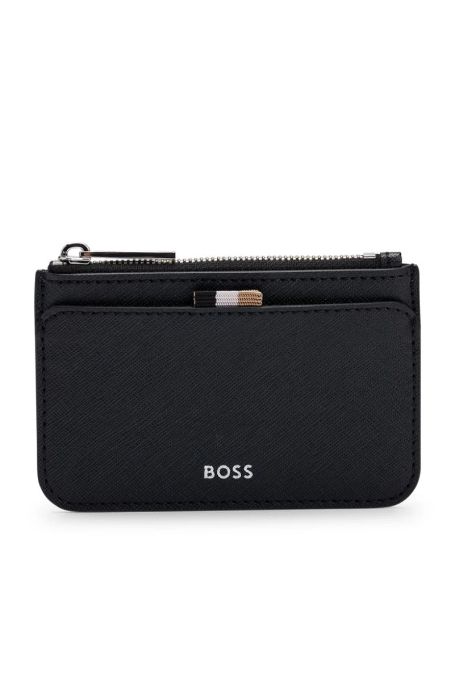 "HUGO BOSS Men's Leather Structured Card Holder With Zipped Coin Pocket"