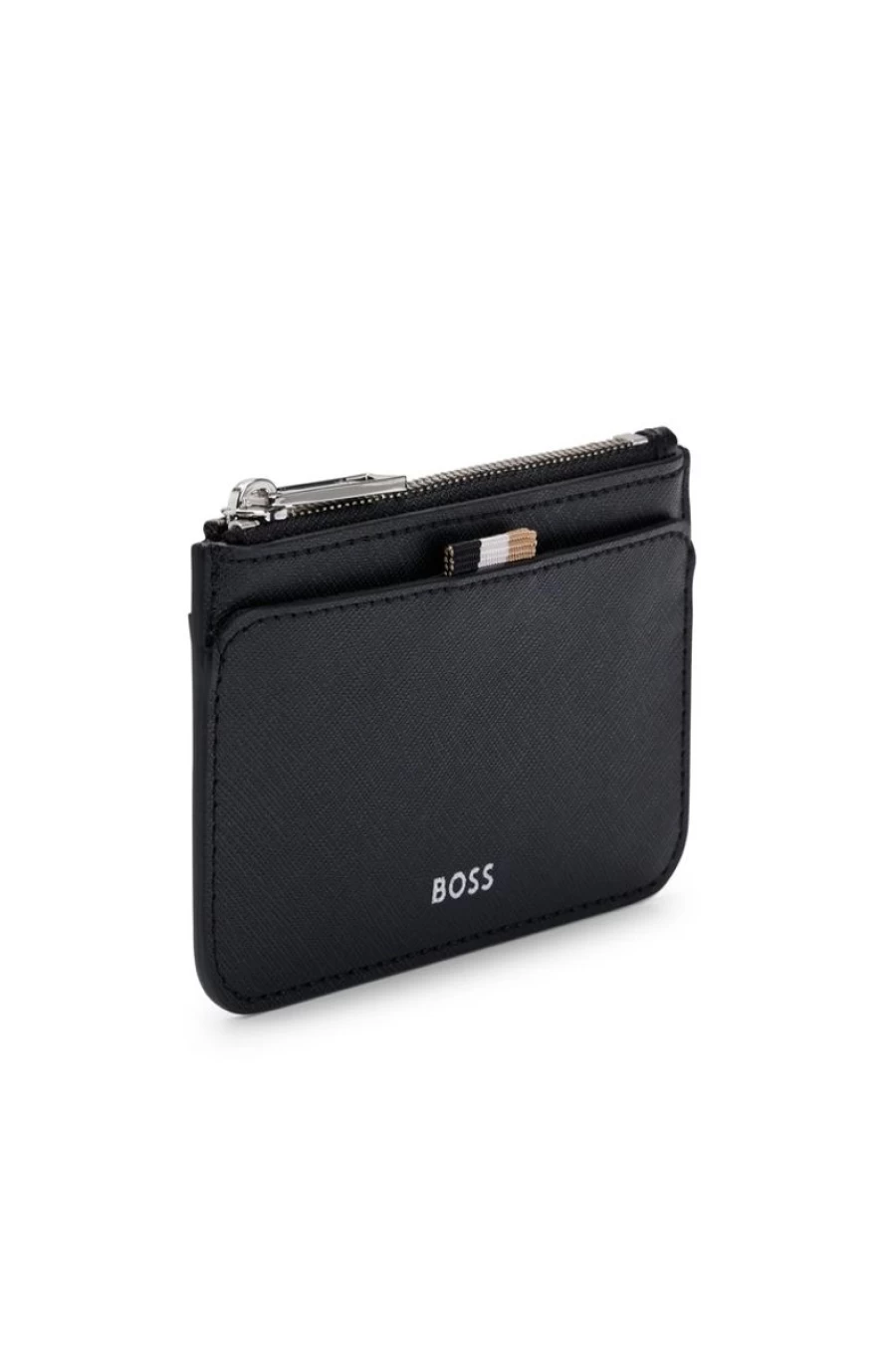 "HUGO BOSS Men's Leather Structured Card Holder With Zipped Coin Pocket"