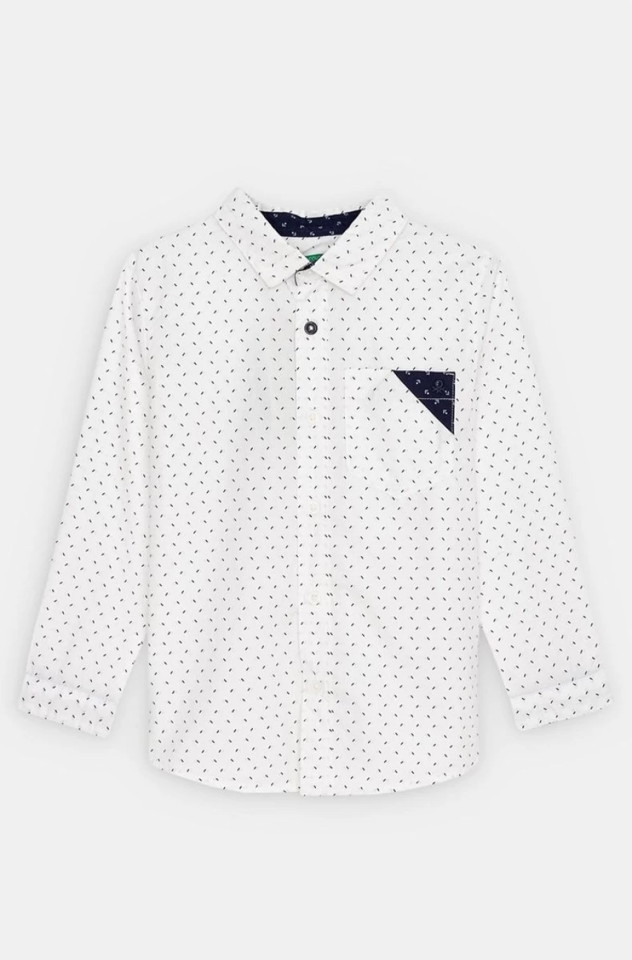 Benetton Boys White Cotton Shirt with Micro-Pattern - Classic Comfort & Style