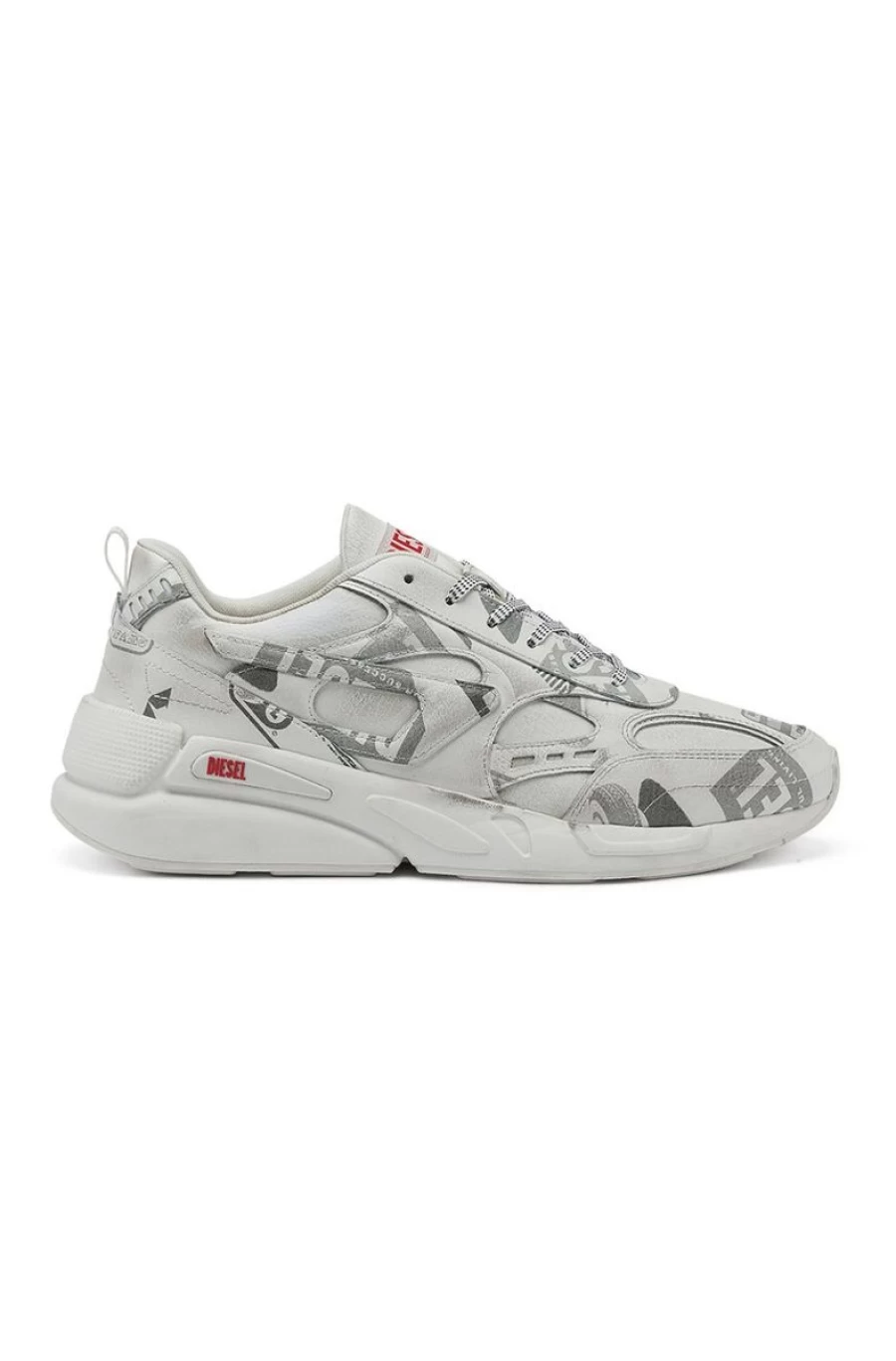 DIESEL Men's Light Gray Camo Pattern Sneakers