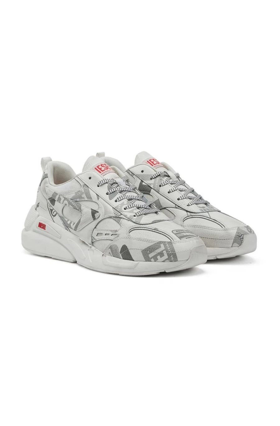 DIESEL Men's Light Gray Camo Pattern Sneakers