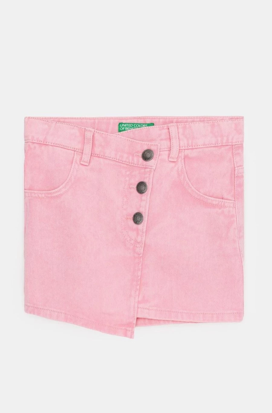 BENETTON Pink Denim Miniskirt for Girls with Decorative Buttons
