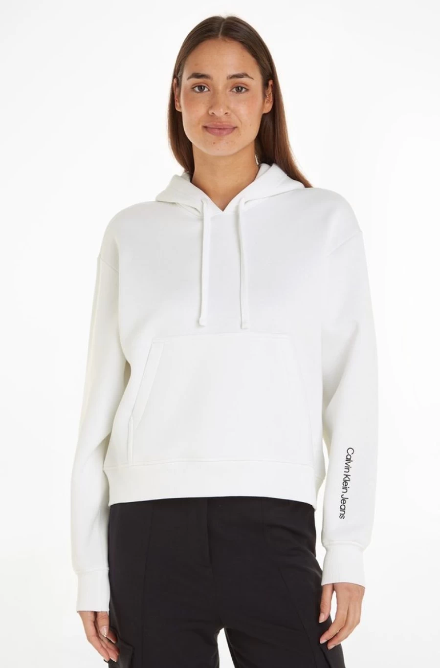 CALVIN KLEIN Women's White Cotton Blend Hoodie with Back Print