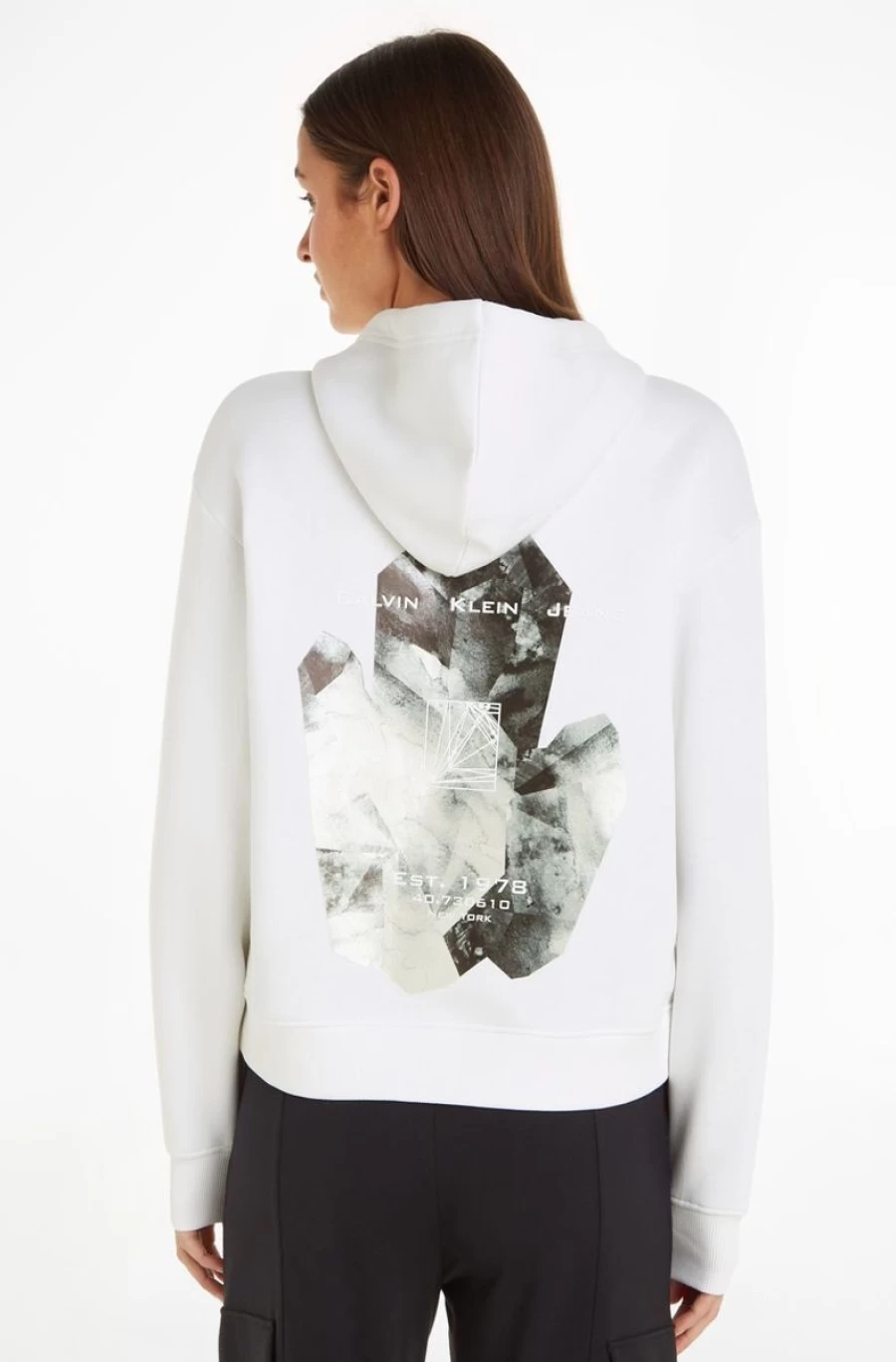 CALVIN KLEIN Women's White Cotton Blend Hoodie with Back Print