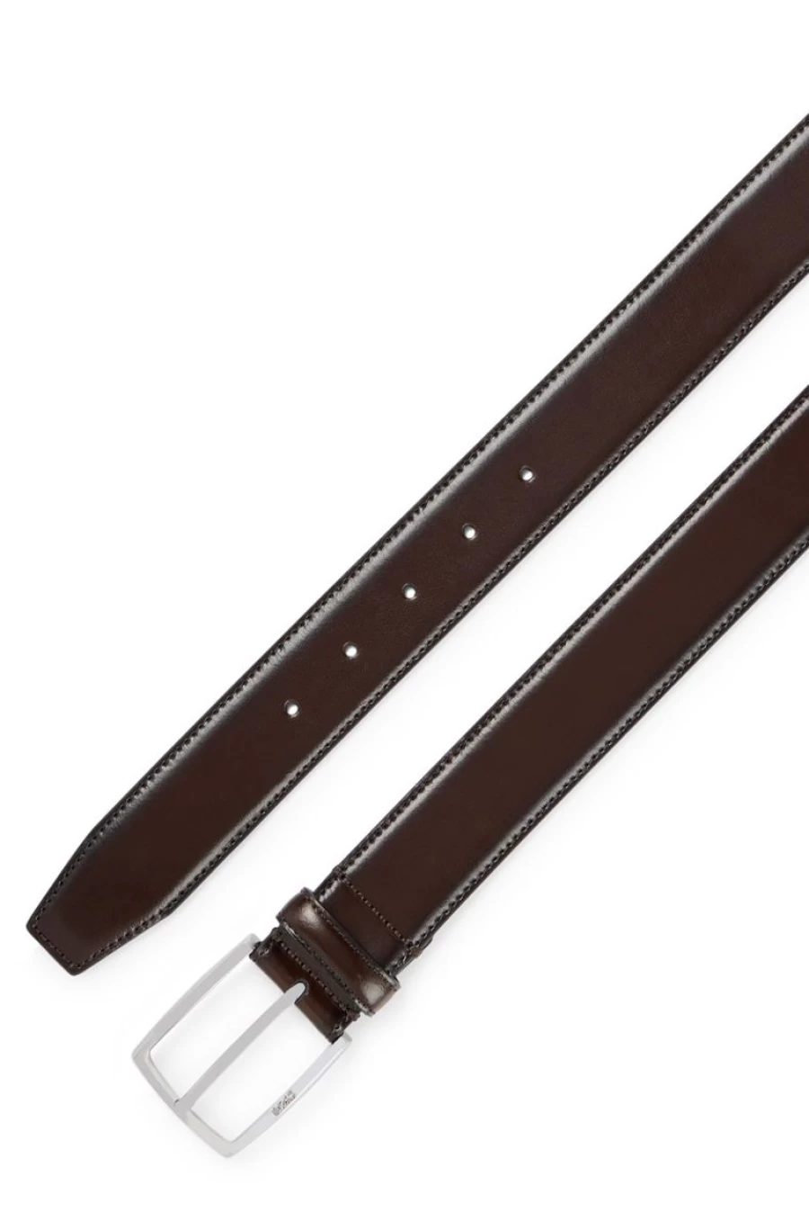 "HUGO BOSS Men's Dark Brown Polished Leather Belt with Stitching Detail"