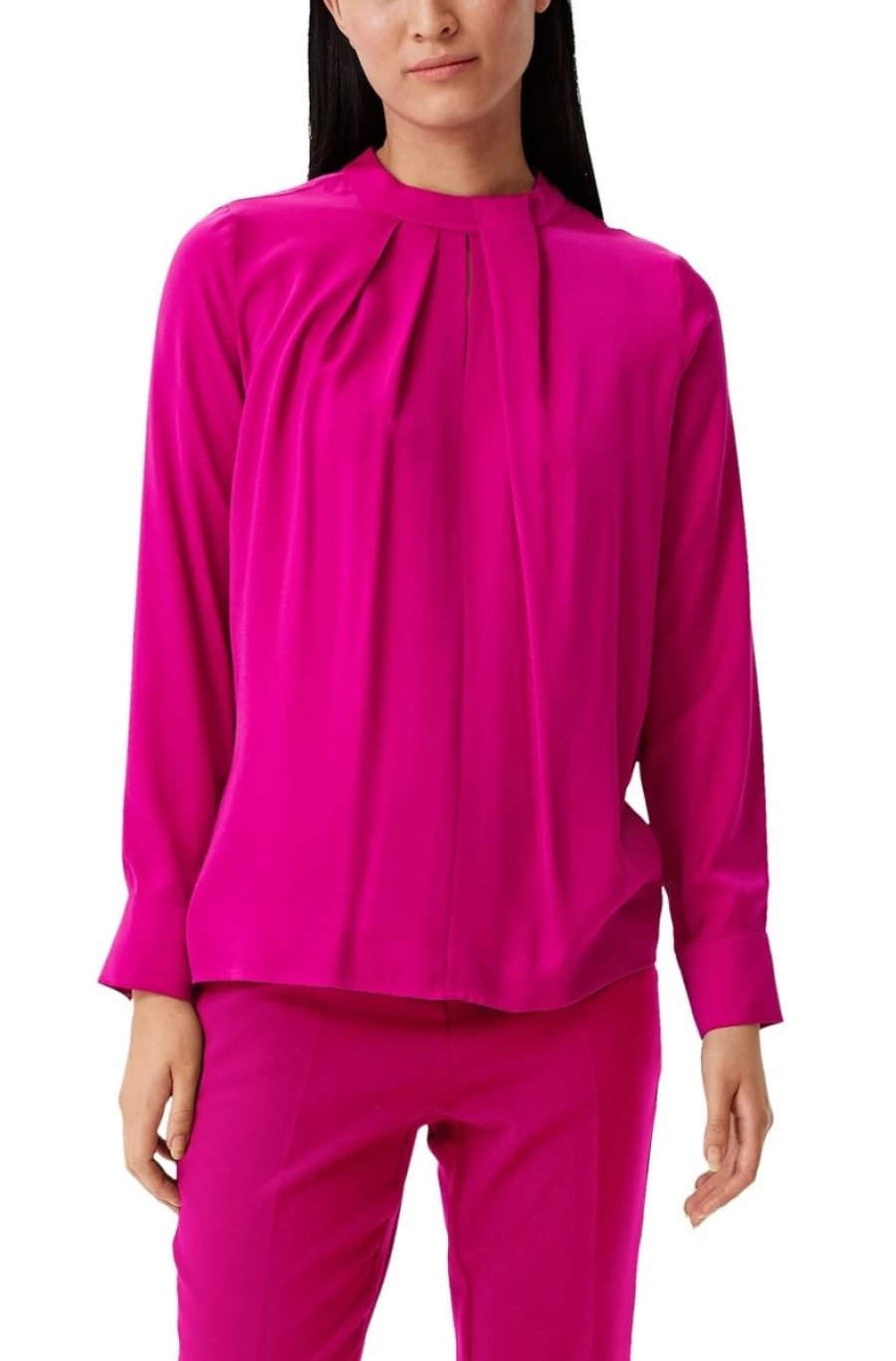 "COMMA Women's Pink Satin Blouse with Elegant Pleated Details"