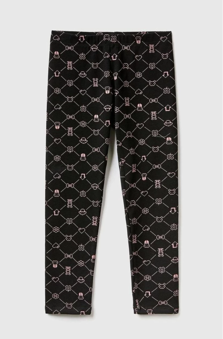 Benetton Girls Gray Patterned Stretch Cotton Leggings for Comfort & Style