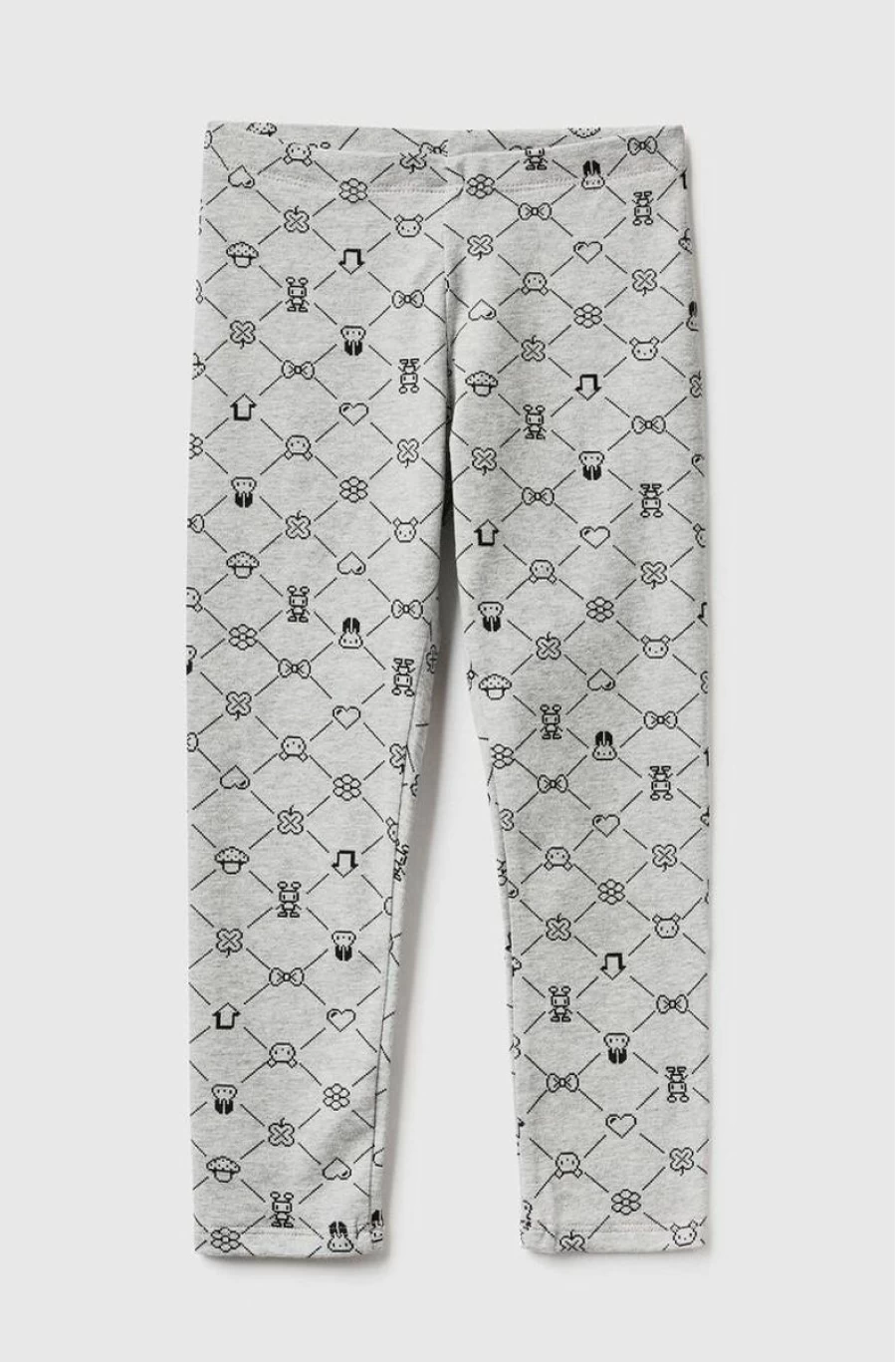 Benetton Girls Gray Patterned Stretch Cotton Leggings for Comfort & Style