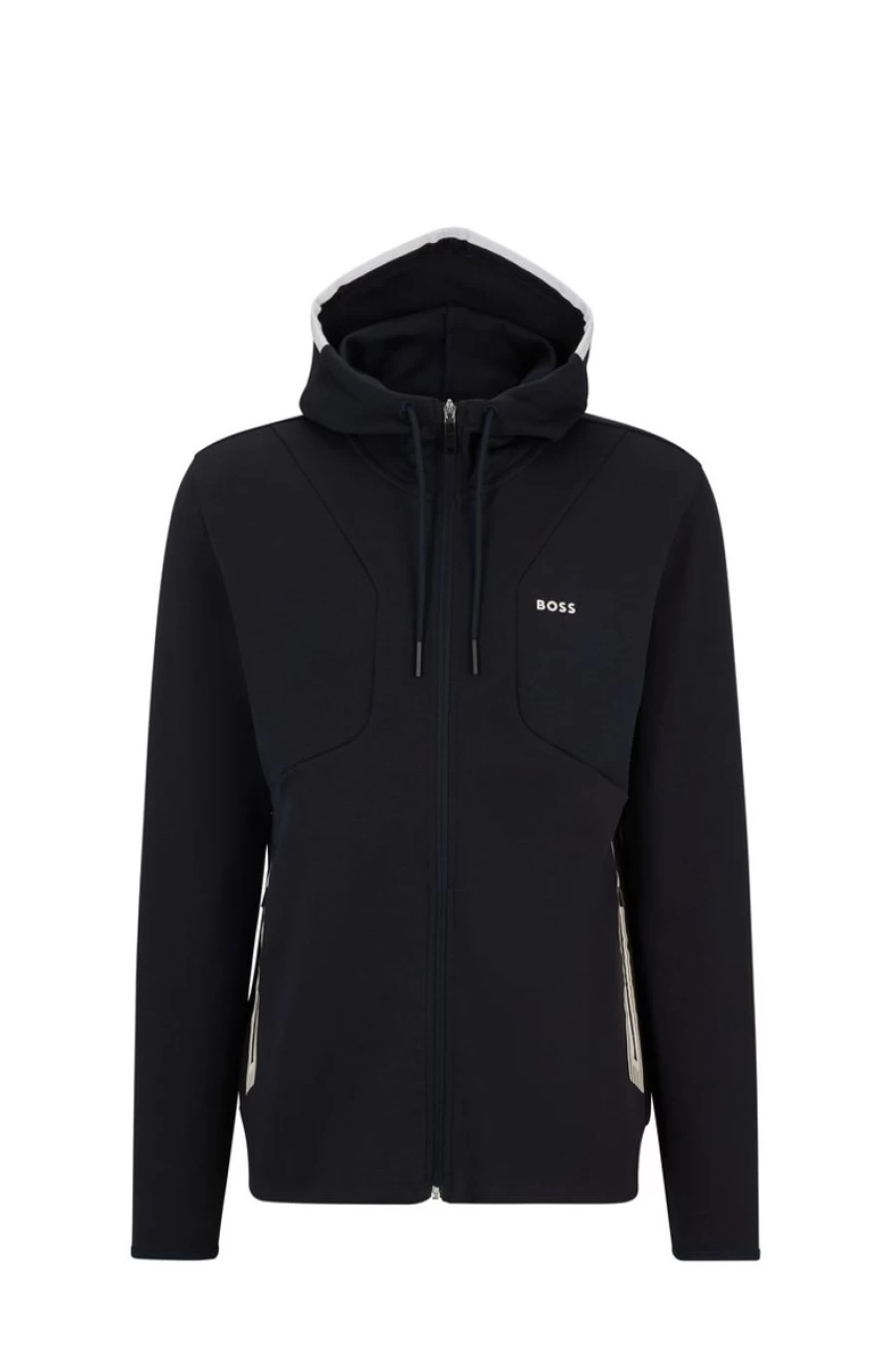 "HUGO BOSS Men's Cotton-Blend Zip-Up Hoodie with 3D Embroidered Logo"