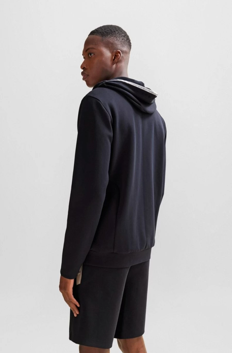 "HUGO BOSS Men's Cotton-Blend Zip-Up Hoodie with 3D Embroidered Logo"