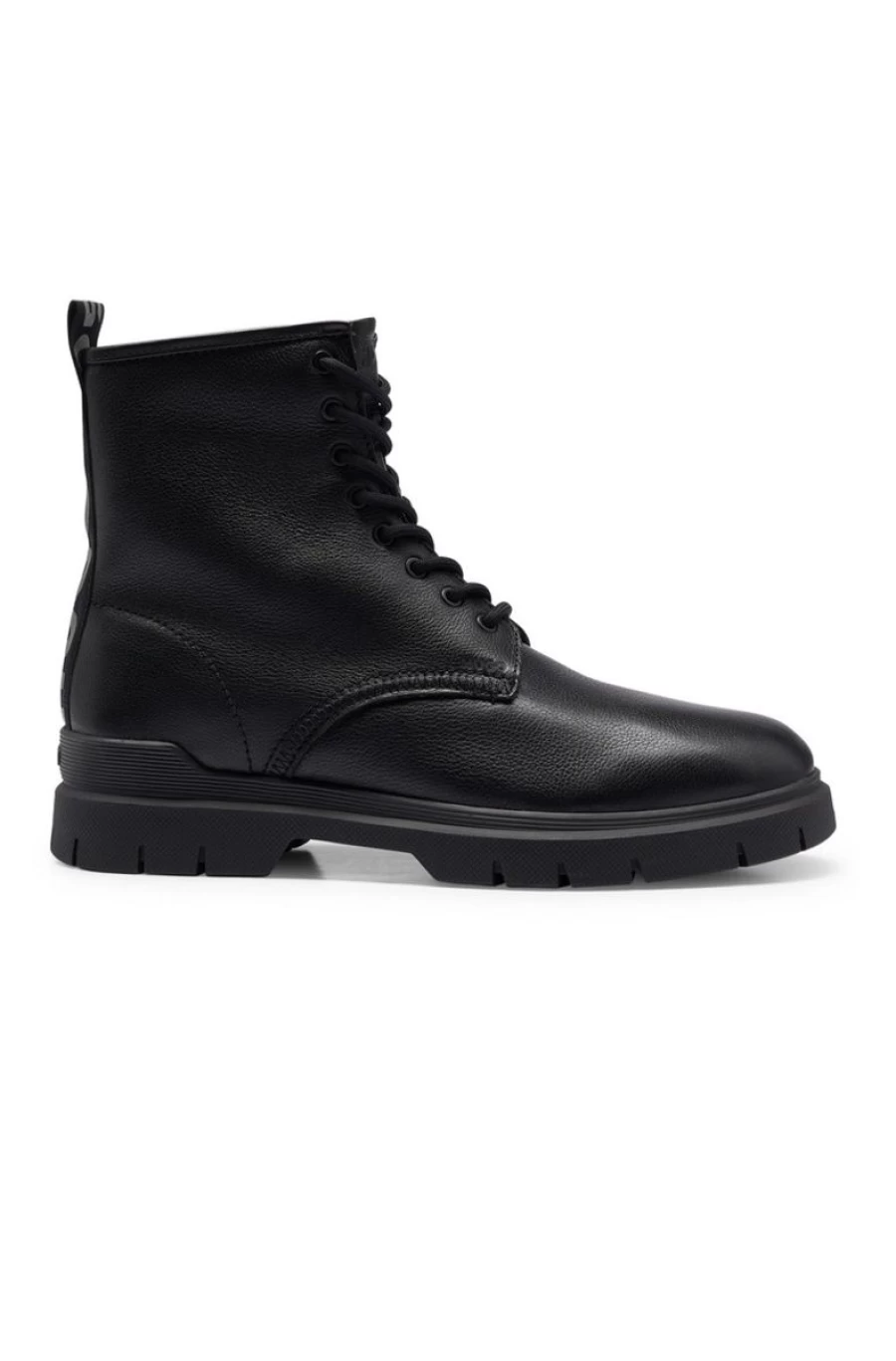 HUGO BOSS Men's Black Grained Leather Half-Boots with Logo Tape
