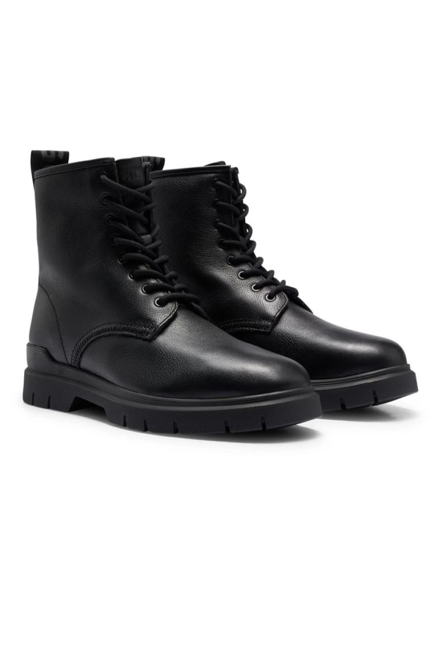 HUGO BOSS Men's Black Grained Leather Half-Boots with Logo Tape