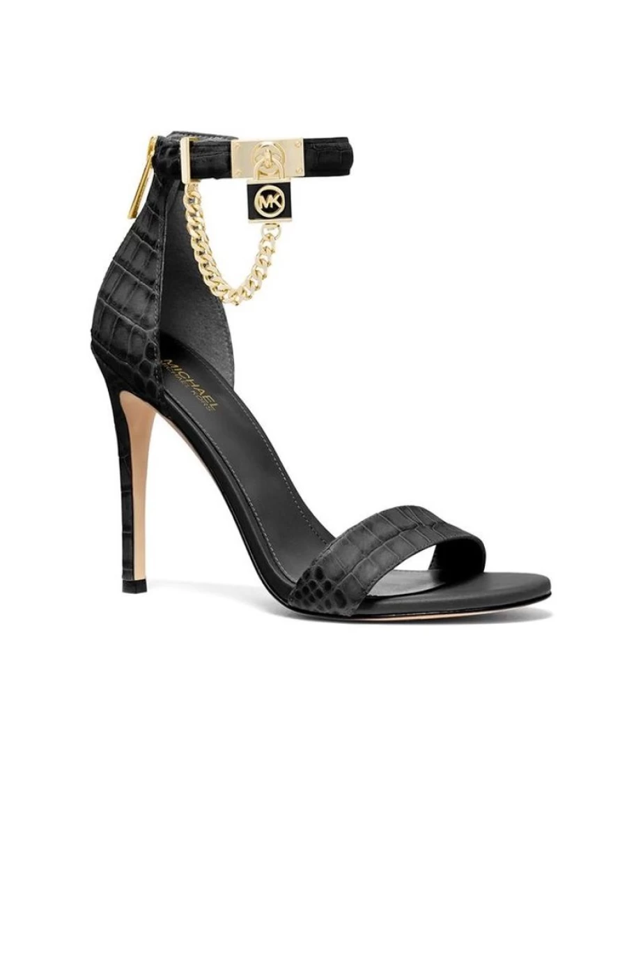 MICHAEL KORS Women's Black Embellished Crocodile Embossed Leather Sandals