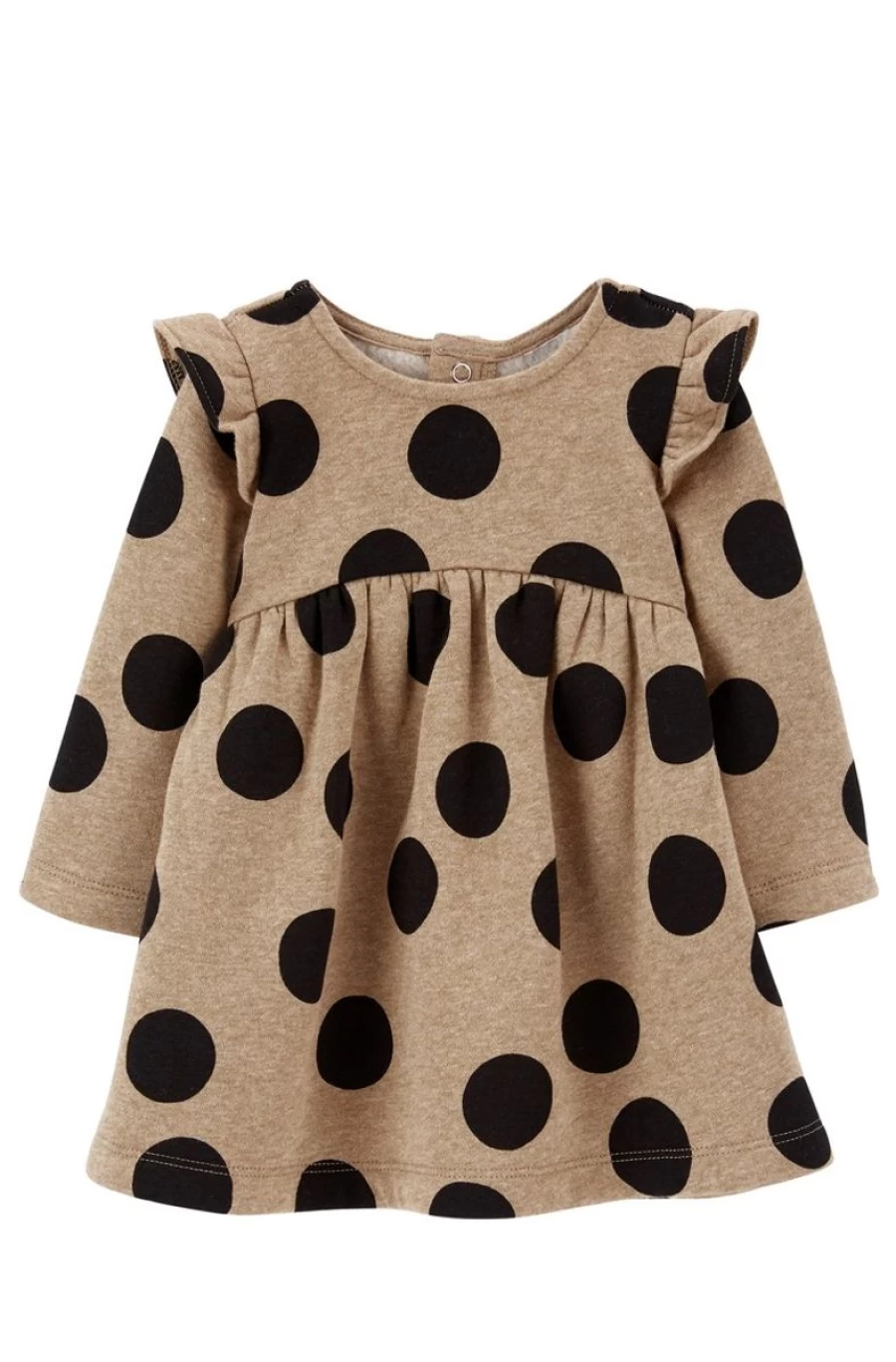 CARTER'S Girls' Beige & Black Polka Dot Fleece Dress - Cozy Winter Outfit