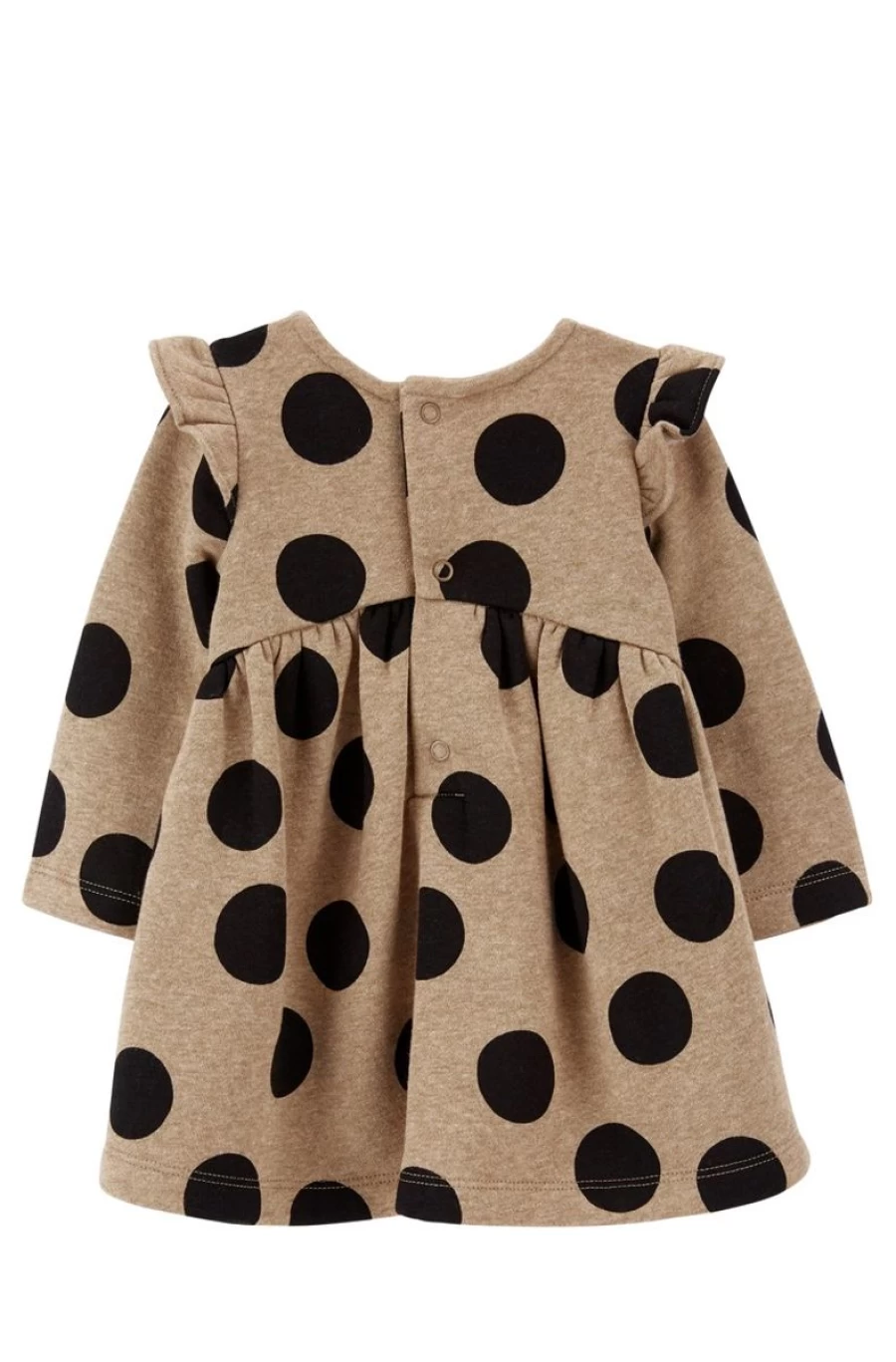 CARTER'S Girls' Beige & Black Polka Dot Fleece Dress - Cozy Winter Outfit