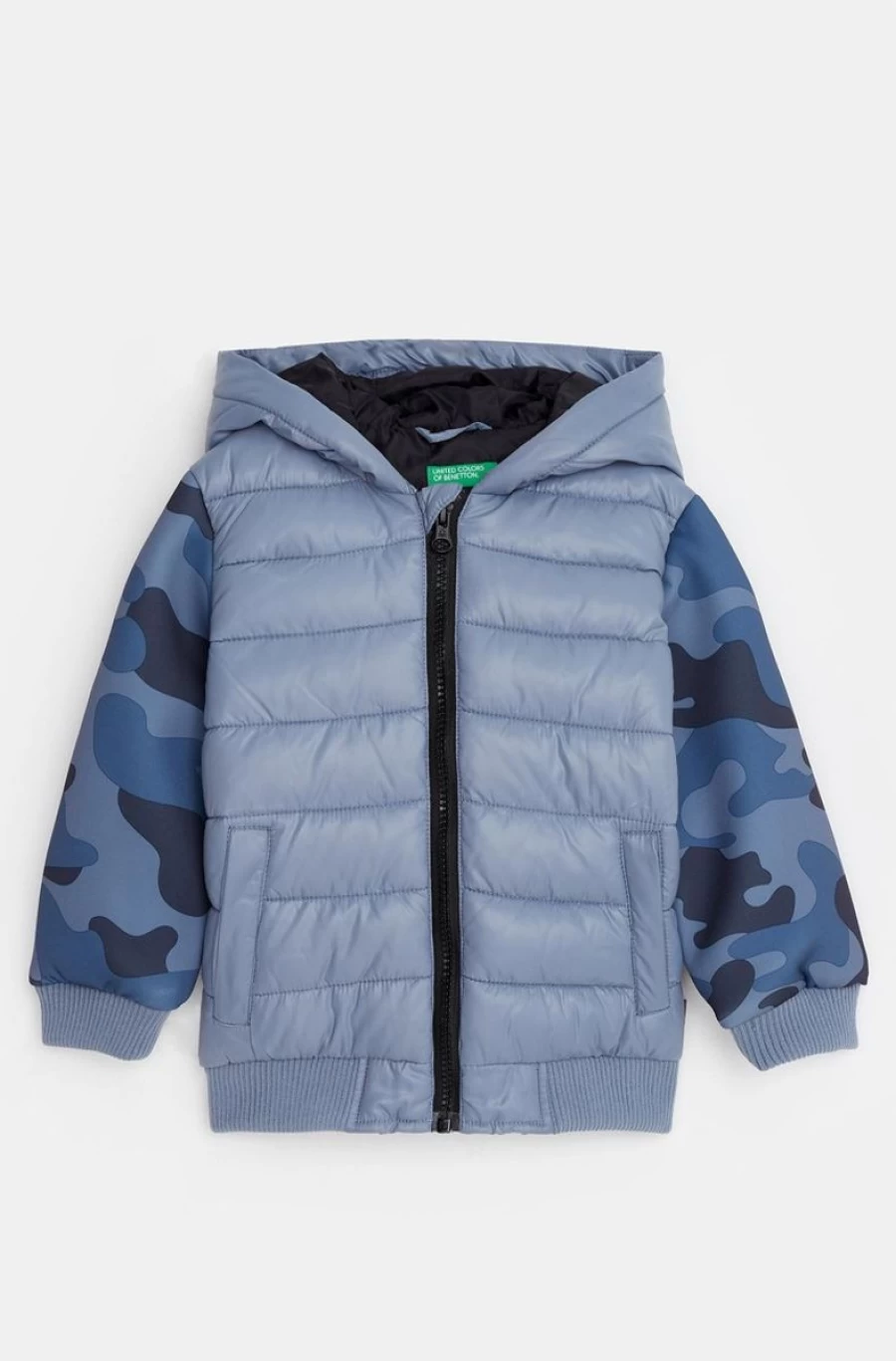 Benetton Boys' Quilted Jacket with Camouflage Neoprene Sleeves – Lightweight Outdoor Wear