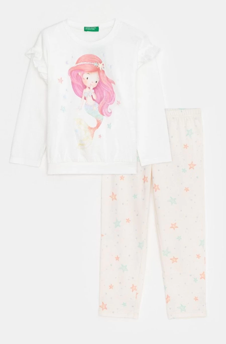 Benetton Girls' Multi-Color Long Cotton Pyjamas for Comfortable Sleepwear