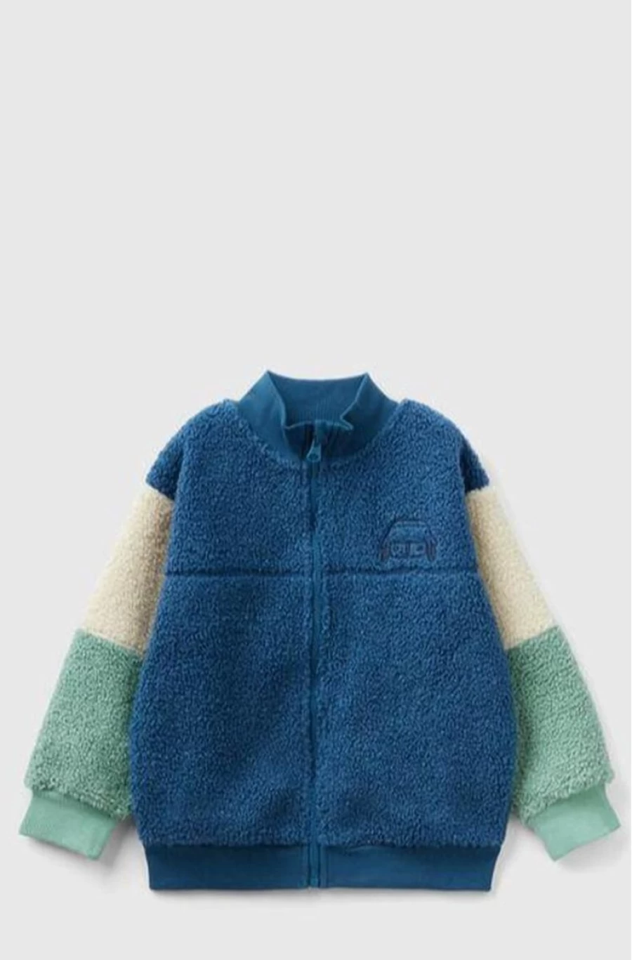 Benetton Boys' Blue & Multi Color-Block Teddy Effect Sweatshirt
