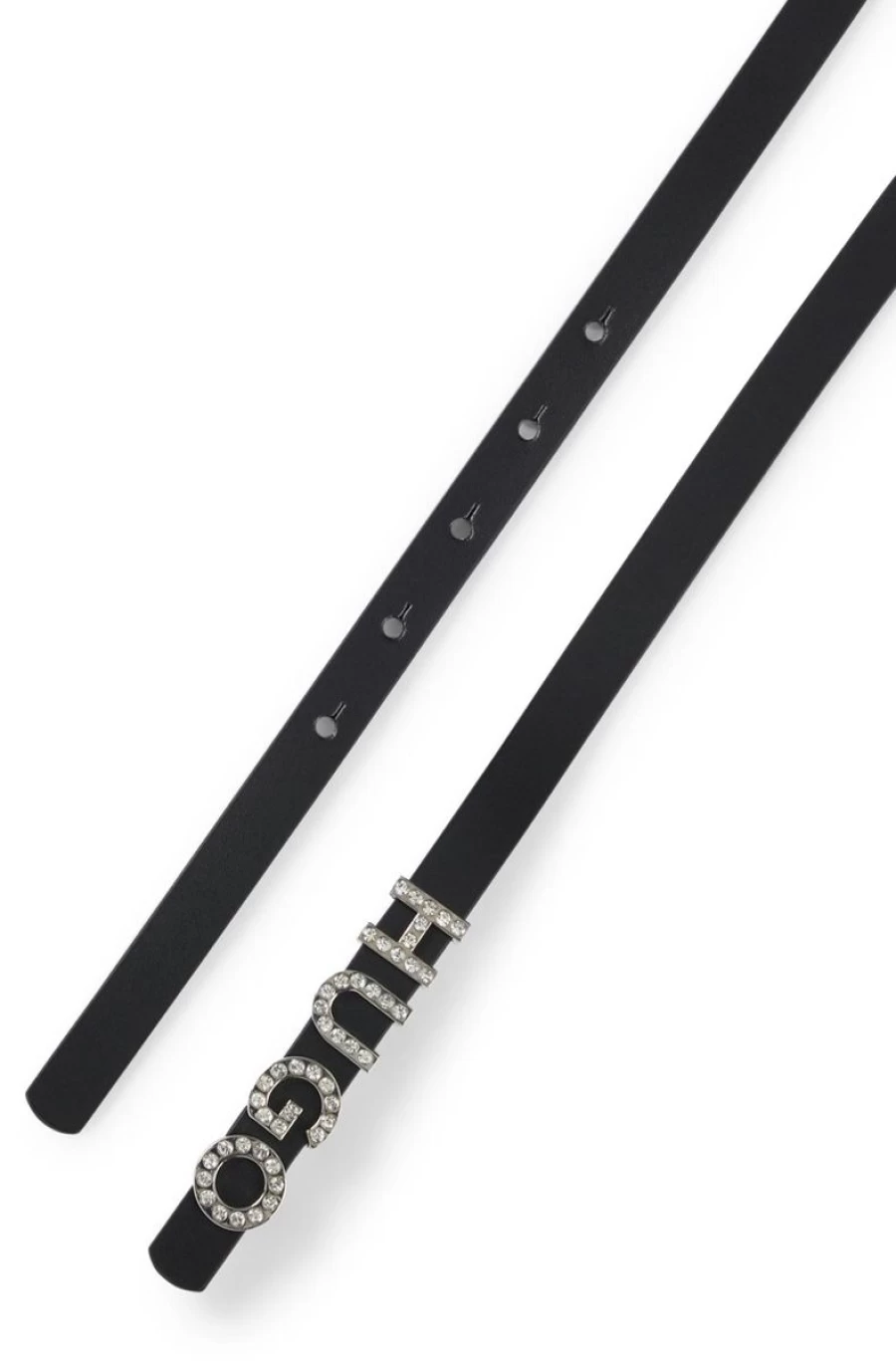 "HUGO BOSS Women's Black Leather Belt with Crystal-Embellished Logo Buckle"