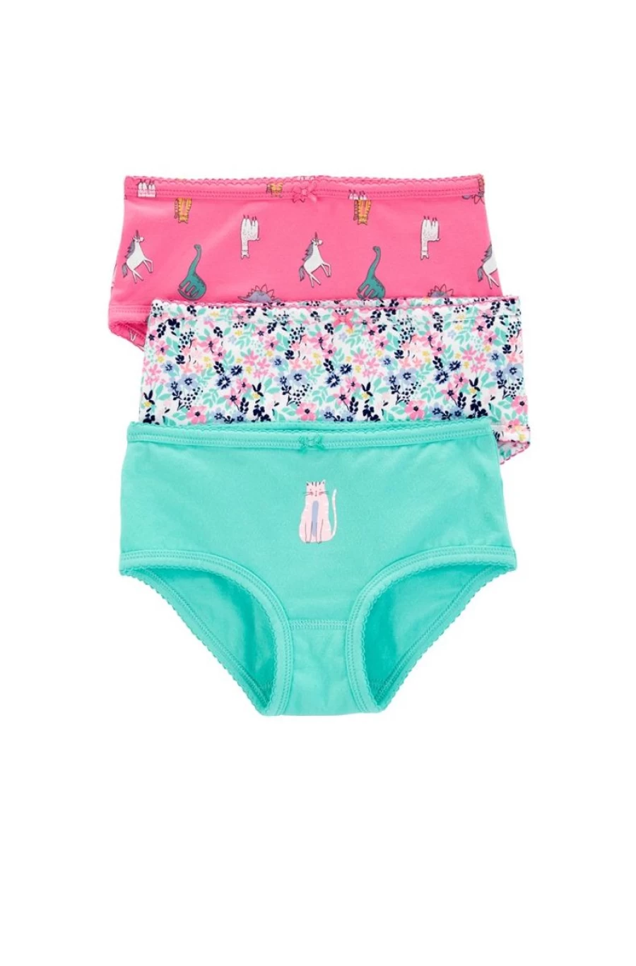 CARTER'S Girls' 3-Pack Multi-Color Cotton Cat Stretch Underwear