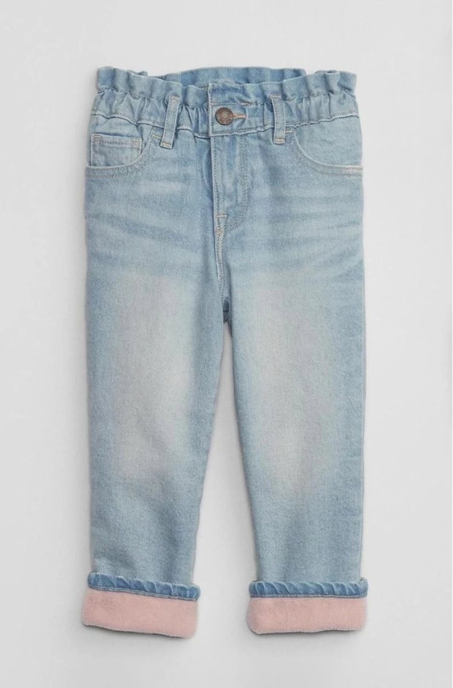 GAP Girls' Cozy-Lined Paperbag Mom Jeans with Washwell Technology