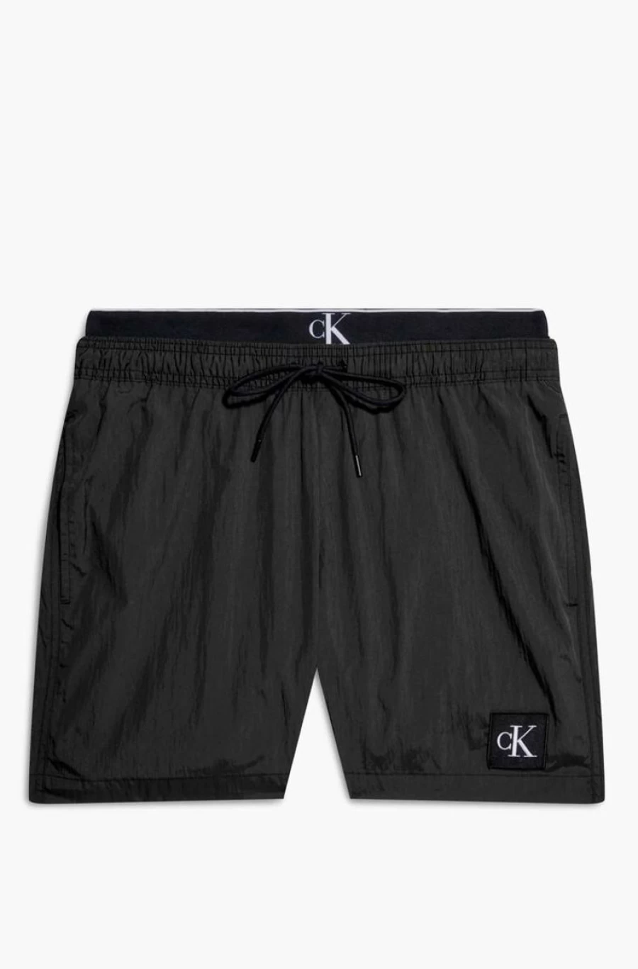 CALVIN KLEIN Men's Double Waistband Nylon Swim Shorts for Comfort & Style