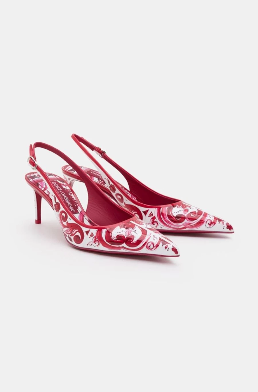 DOLCE & GABBANA Women's Multi-Color Printed Polished Calfskin Slingback Heels