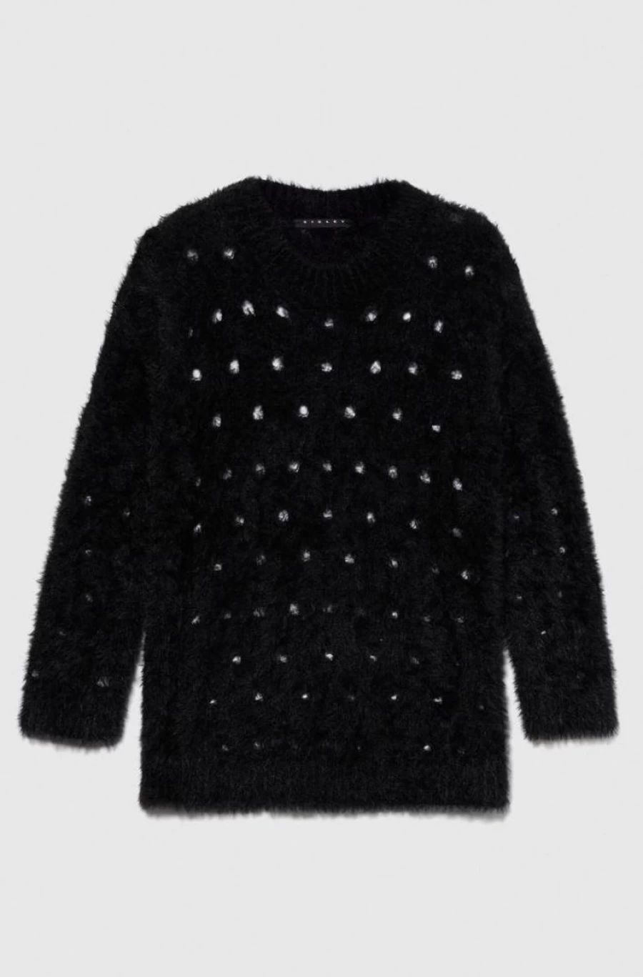 "SISLEY Girls' Black Fluffy Open-Knit Sweater for Cozy Comfort"