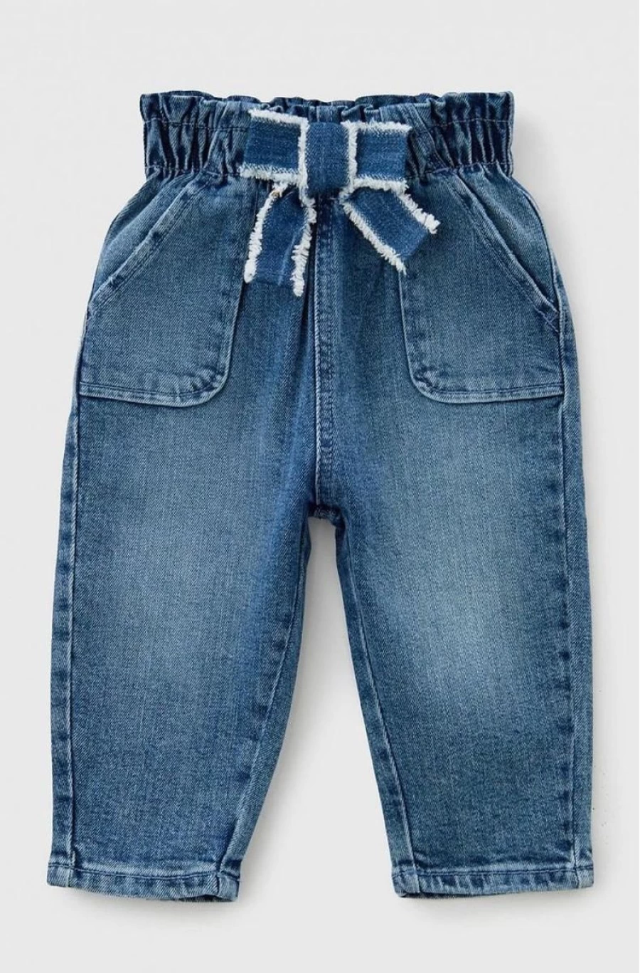 BENETTON Girls' Blue Paperbag Waist Jeans for Stylish Comfort