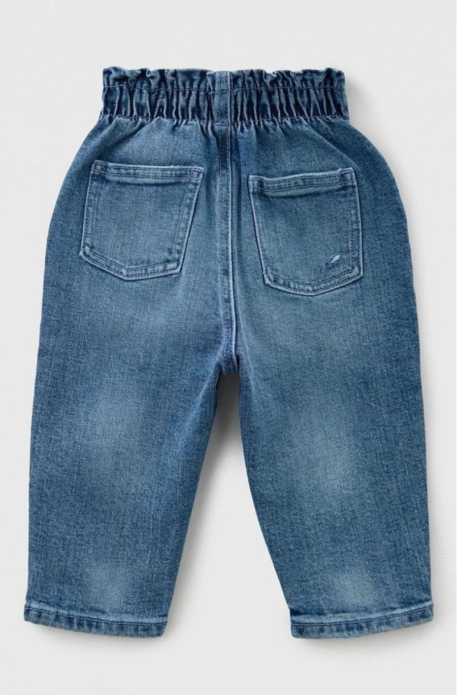 BENETTON Girls' Blue Paperbag Waist Jeans for Stylish Comfort