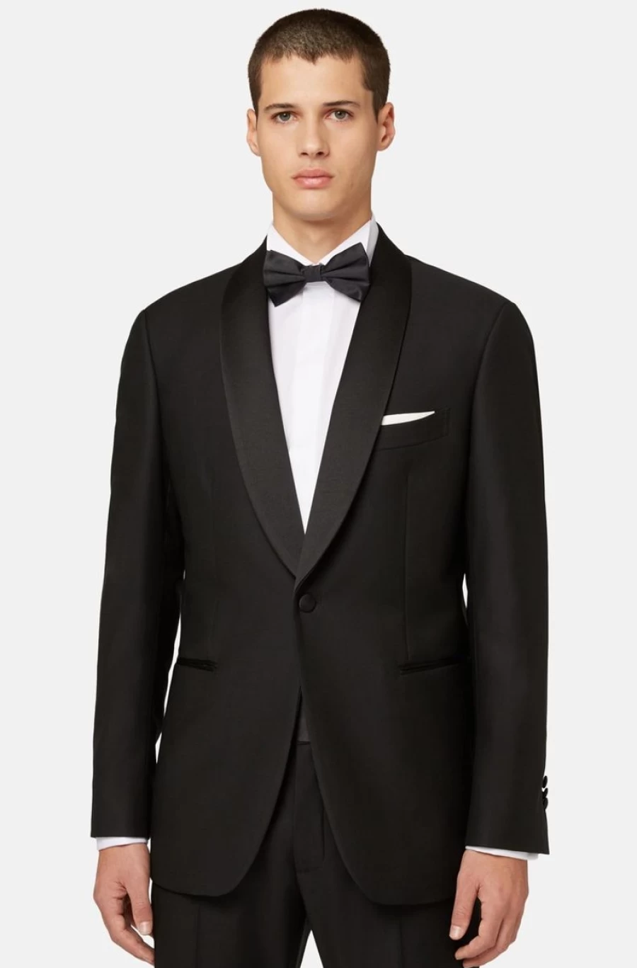 BOGGI MILANO Men's Black Wool Tuxedo Jacket with Shawl Collar - Formal Evening Blazer