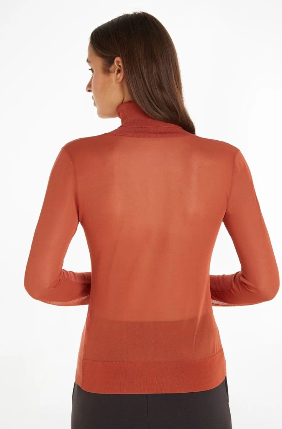 CALVIN KLEIN Women's Orange Sheer Panel Roll Neck Jumper Sweater
