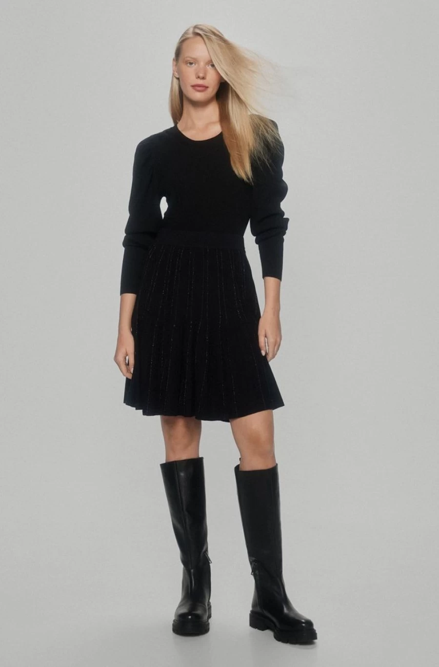 PEDRO DEL HIERRO Women's Black Glitter Ottoman Mini Skirt - Sparkly Party Skirt