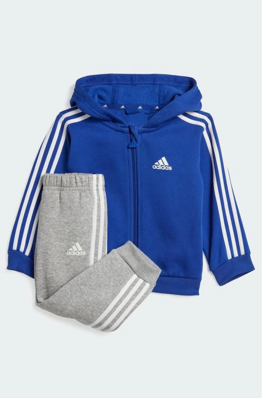 Adidas Boys' Blue-Grey Essentials Full-Zip Hooded Jogger Set