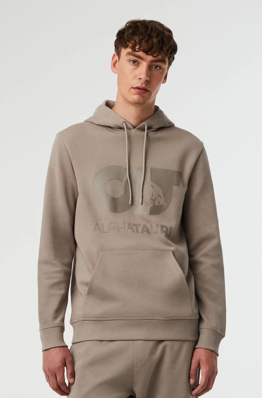 ALPHATAURI Men's Beige Signature Logo Hoodie for Casual Wear