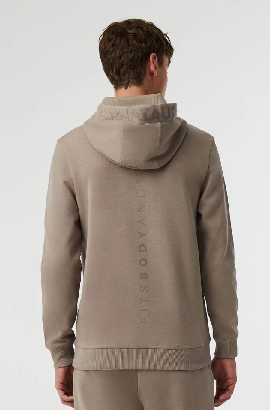 ALPHATAURI Men's Beige Signature Logo Hoodie for Casual Wear