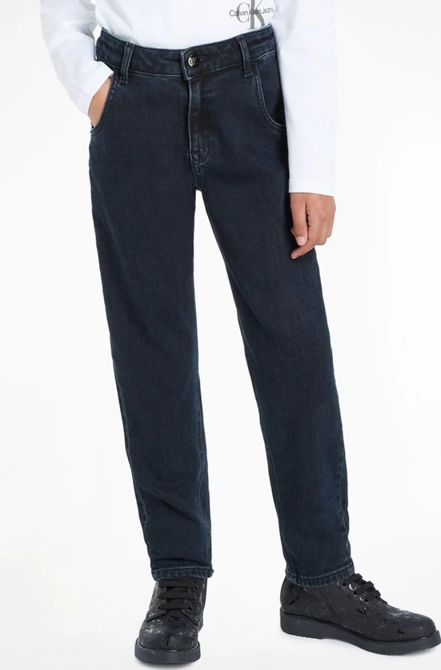 CALVIN KLEIN Girls Barrel Leg Jeans for Kids - High-Quality Denim Pants for Comfort and Style
