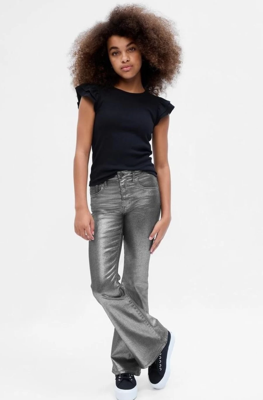 GAP Girls' 70s High Rise Metallic Flare Jeans with Washwell Technology for Kids