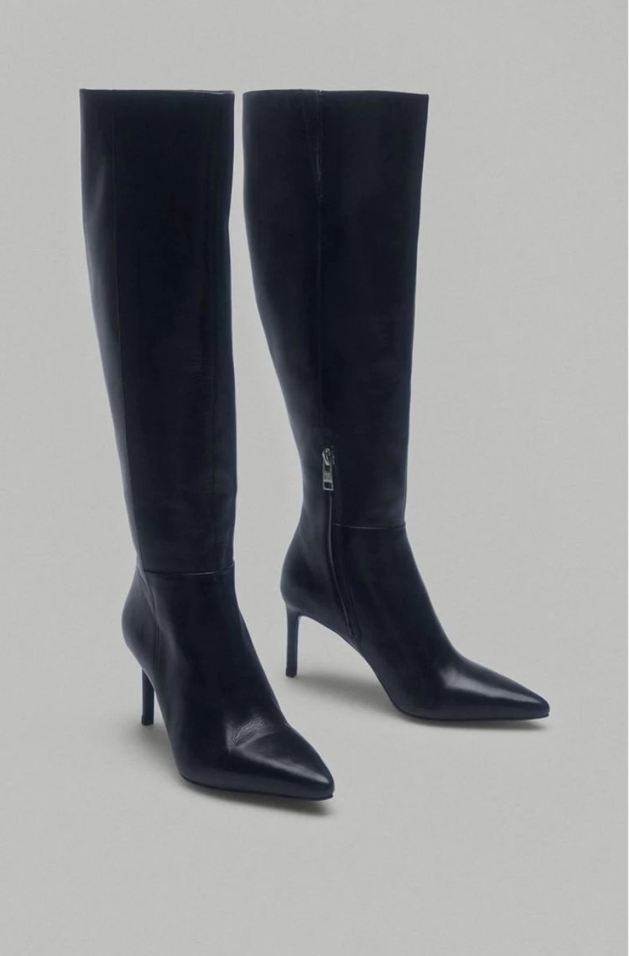 "PEDRO DEL HIERRO Women's Black Leather Knee-High High-Heeled Boots"
