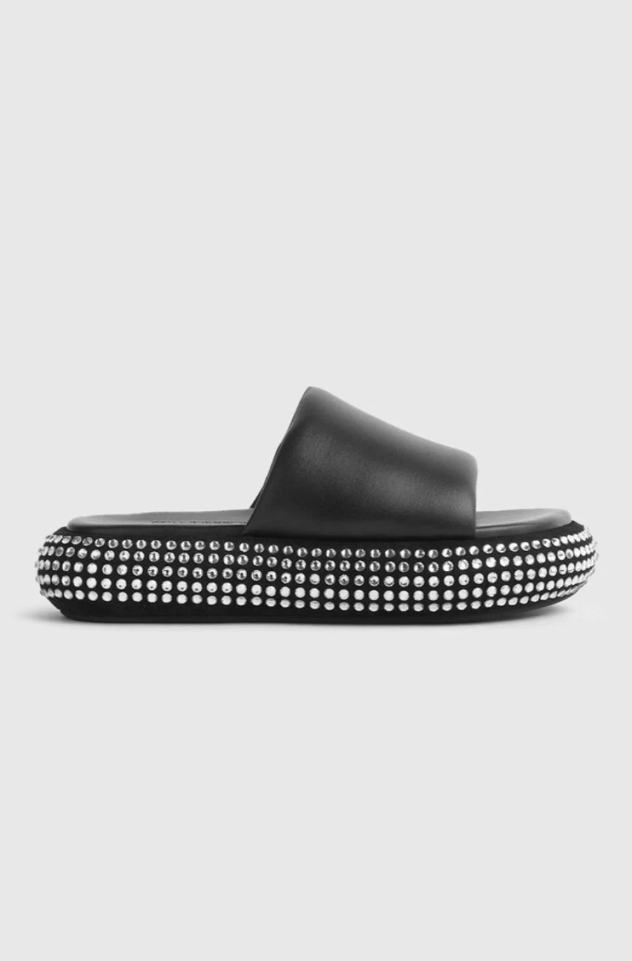 JW ANDERSON Women's Black Crystal Embellished Leather Platform Slide Sandals