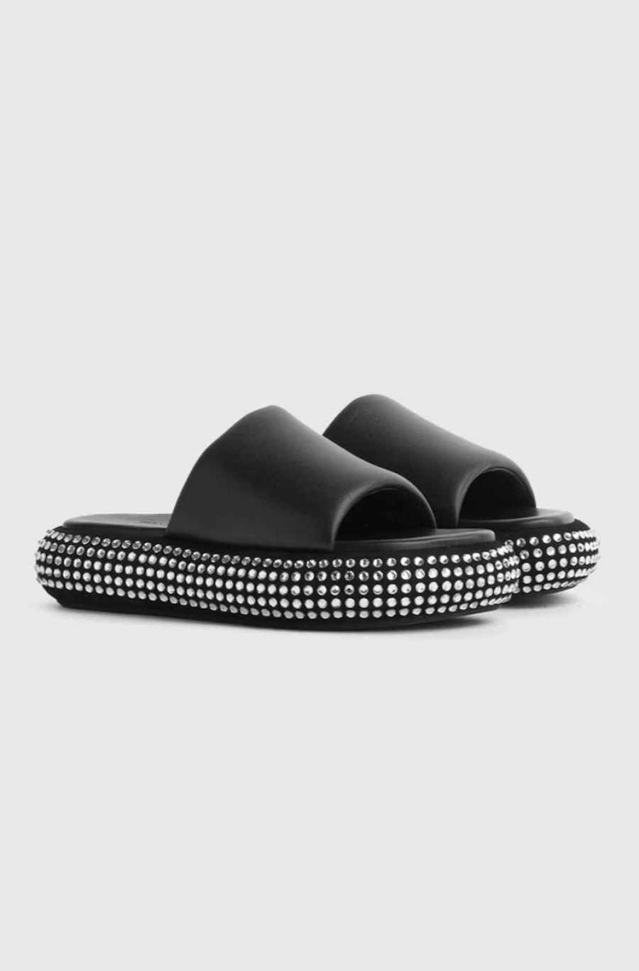 JW ANDERSON Women's Black Crystal Embellished Leather Platform Slide Sandals