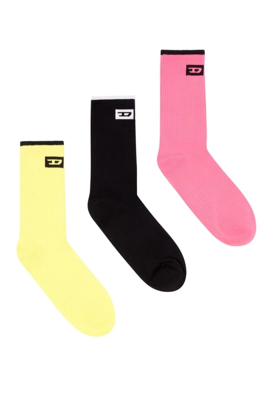 DIESEL Men's Multi-Color Jacquard Logo Three-Pack Crew Socks