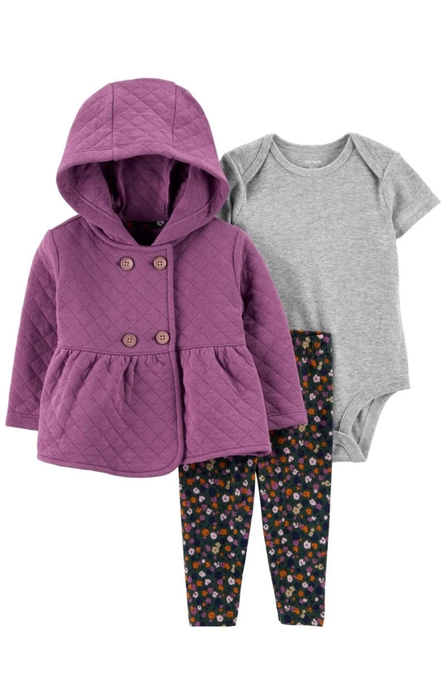 CARTER'S Girls 3-Piece Quilted Cardigan Set | Baby Girl Outfit | Soft & Cozy