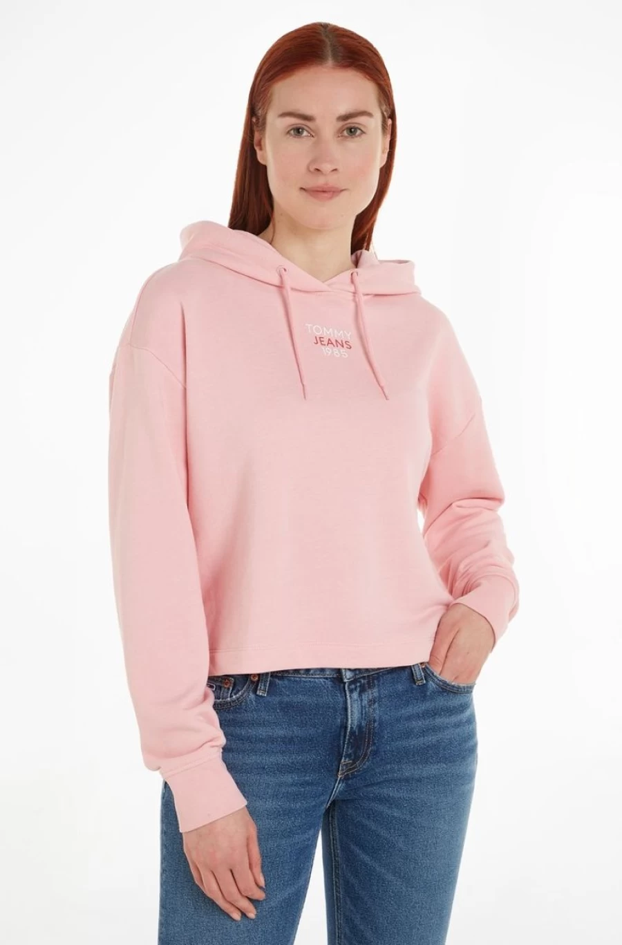 TOMMY HILFIGER Women's Pink Essential Cropped Relaxed Fit Hoodie