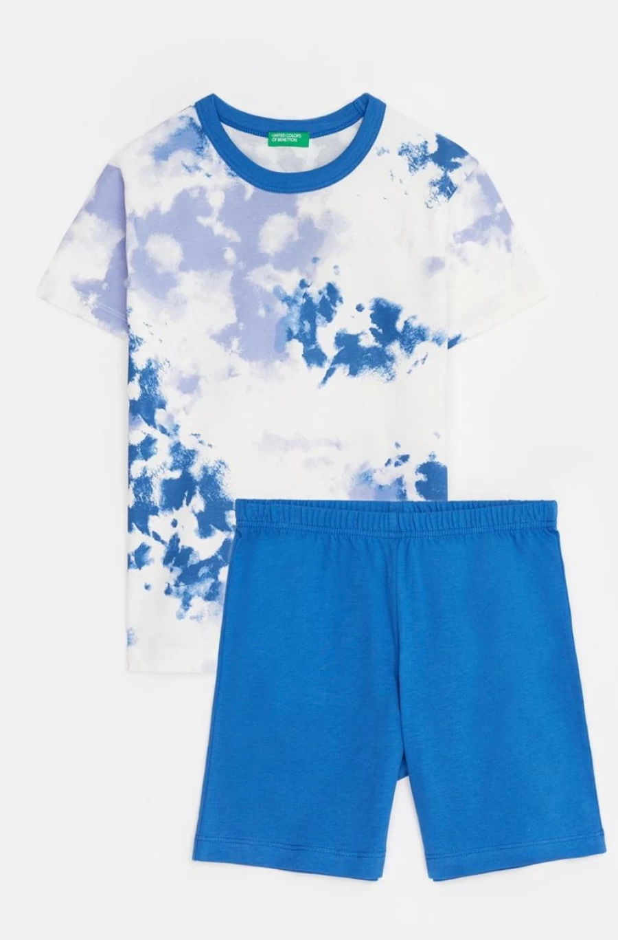 Benetton Boys' Blue Cotton Pajama Set with Patterned T-Shirt